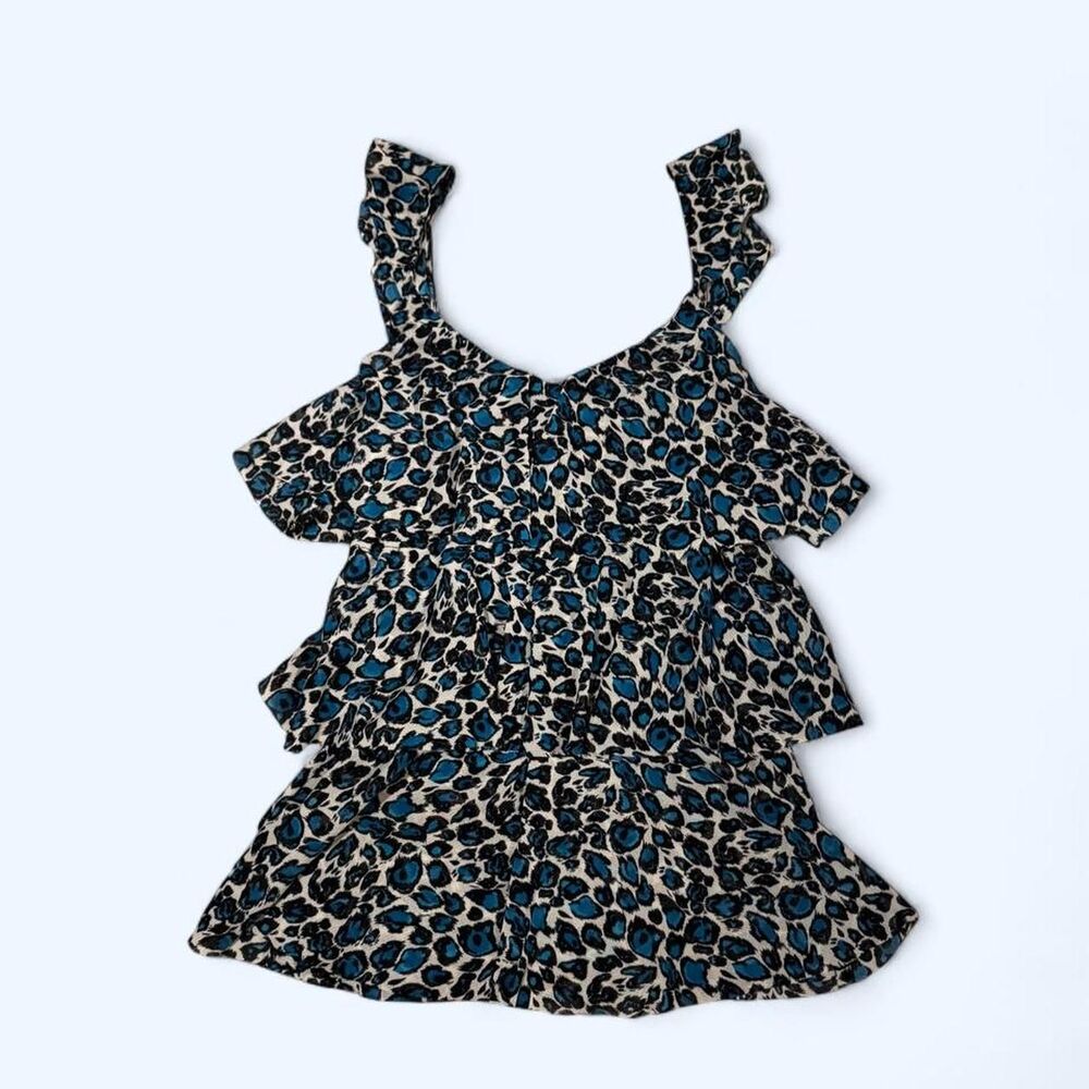 I-N-C International Concepts Women's Blue Leopard Print Ruffle Sleeveless Top